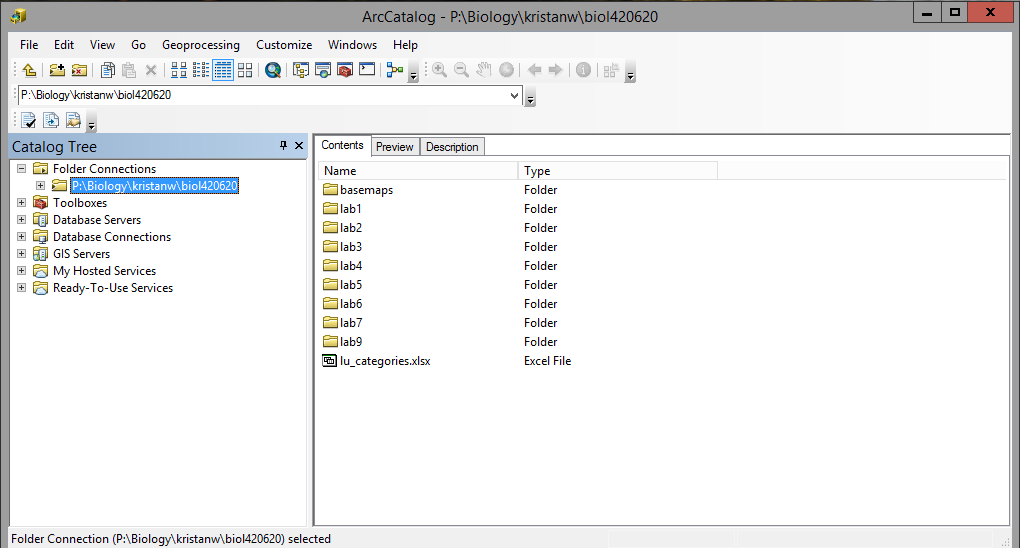 ArcCatalog showing P drive